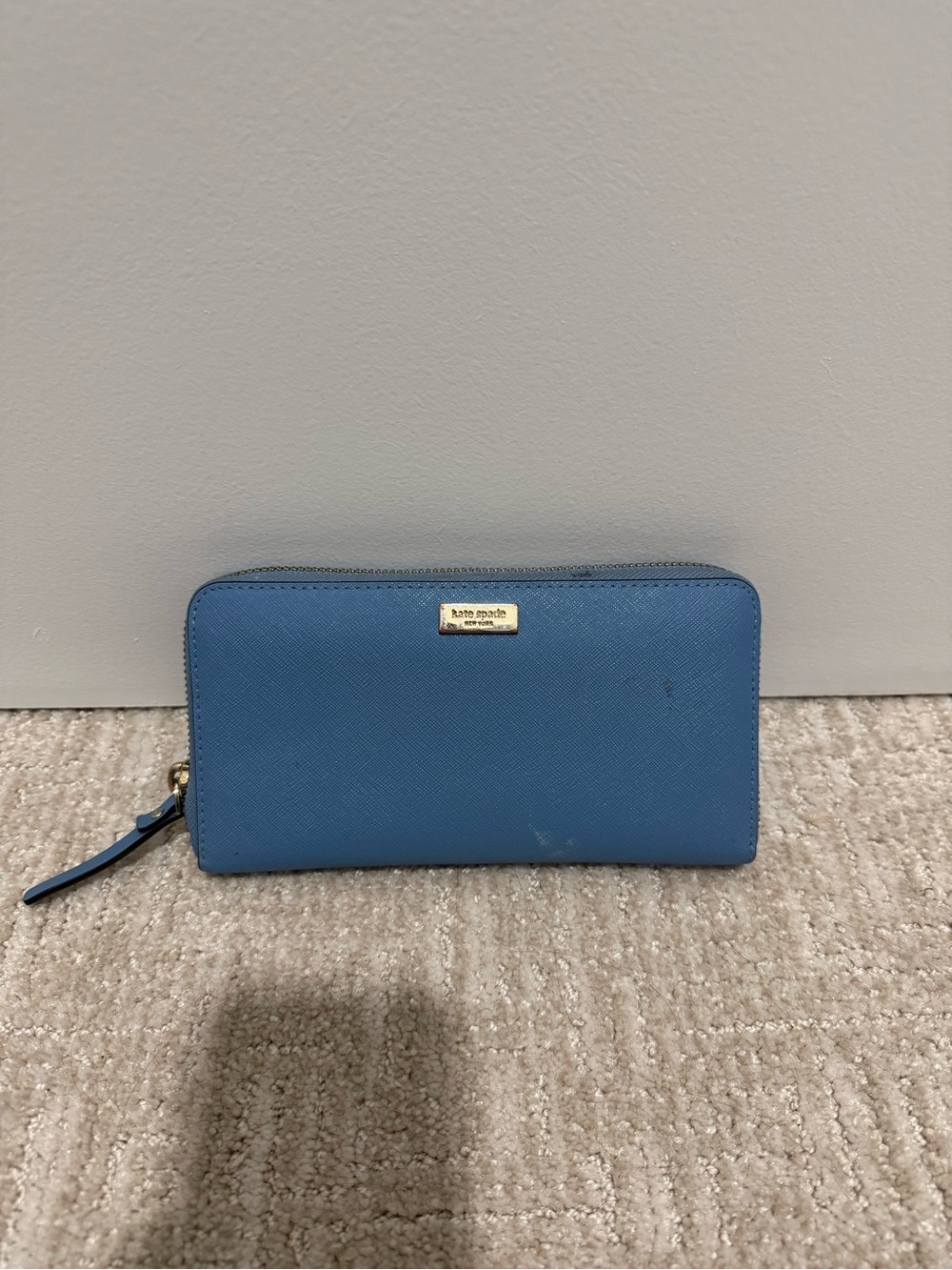 kate spade Saffiano Leather Zip Wallet in Sky Blue